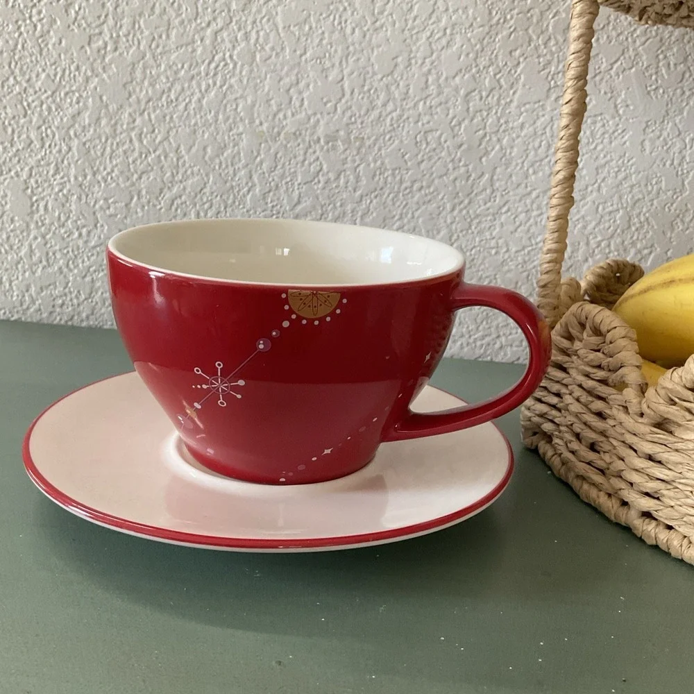 Starbucks Red White Christmas Holiday 2006‎ Coffee Tea Cup & Saucer 12oz